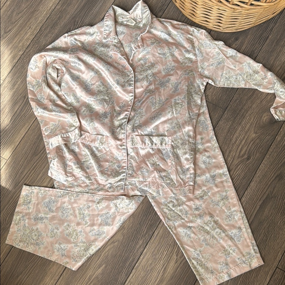 Vintage Amanda Stewart romantic floral pajama set size large baby pink - Picture 2 of 14